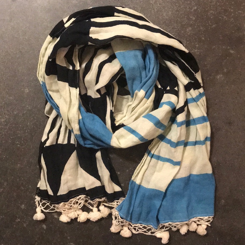Printed Madewell Scarf with Pom Poms